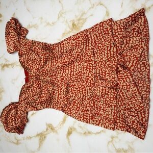 MAJORELLE Red and Cream Patterned Blouse XS |Puff Sleeve |Women's Top